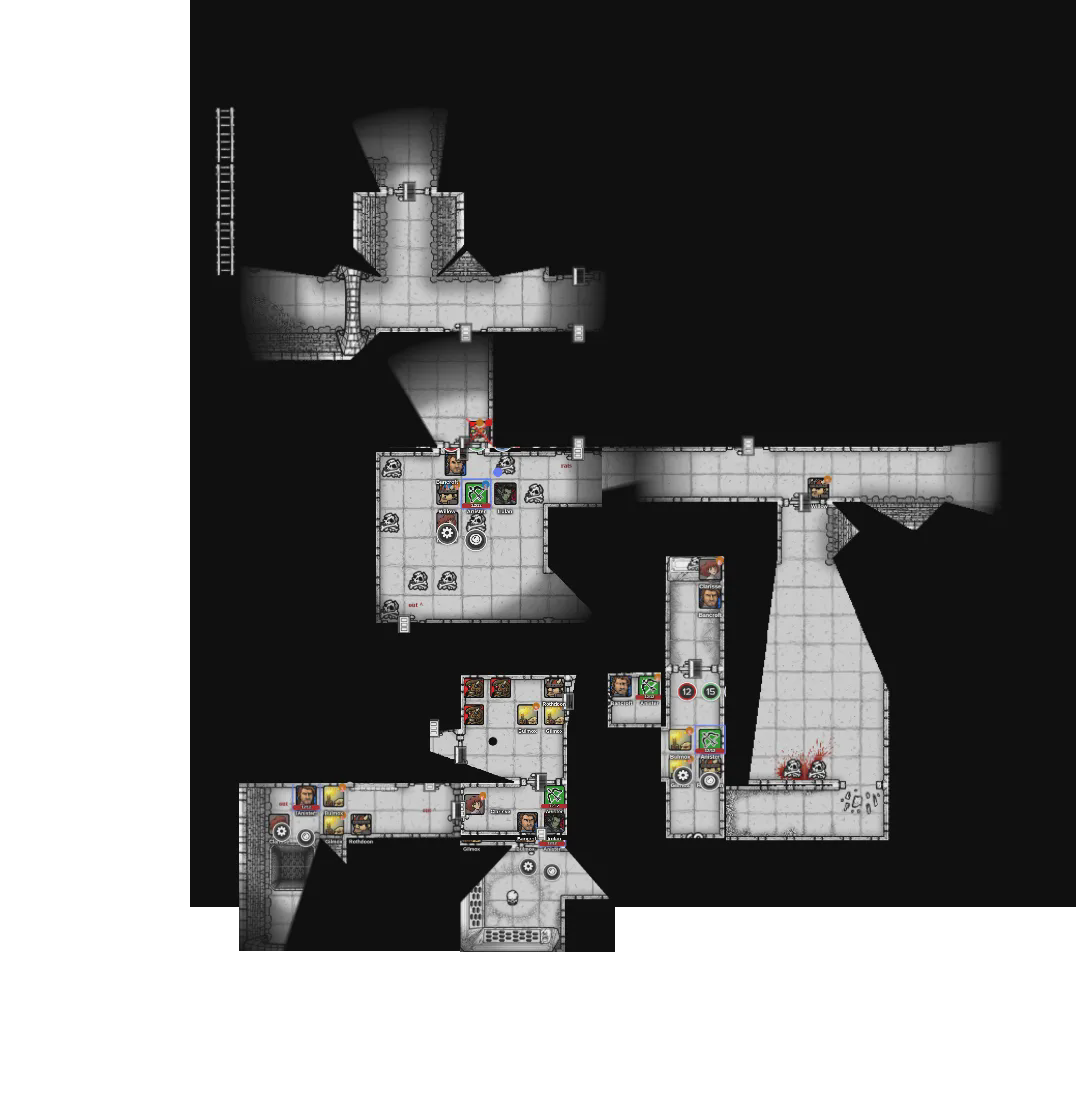 Anister's hand-charted map of the explored barrow -- chambers and corridors strung along the dark.